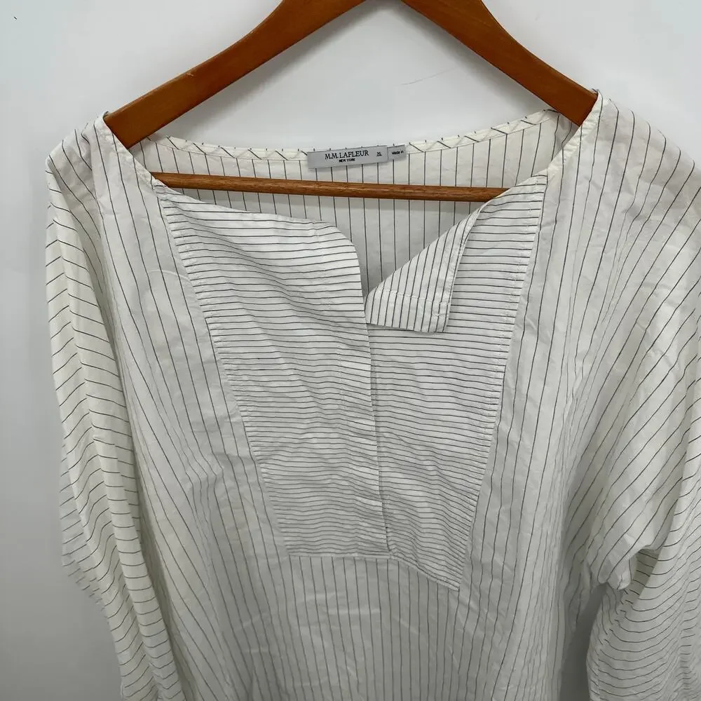 M.M. LaFluer Stripe Linen Cotton Blend Poplin Top // XL - Picture 5 of 8